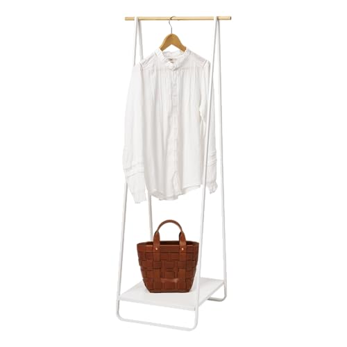 YAMAZAKI Home Freestanding Coat Hanger Clothes Rack with Shelf Steel One Size White | Freestanding coat hanger features a steel frame and bottom shelf. Space-saving vertical organization. Easy to assemble. - color: White