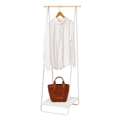 YAMAZAKI Home Freestanding Coat Hanger Clothes Rack with Shelf Steel One Size White | Freestanding coat hanger features a steel frame and bottom shelf. Space-saving vertical organization. Easy to assemble. - color: White