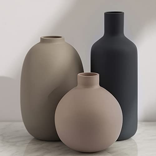 Smiletag Ceramic Modern Farmhouse Vase, Neutral Small for Table, Living Room, Shelf, Bookshelf and Entryway Décor, Set of 3 - color: Multicolor#1
