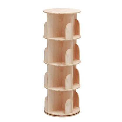 Bear Qiaqia 4 Tier Rotating Bookshelf, 360° Wooden Spinning Bookcase | Spinning Bookshelf Tower with Large Capacity for Small Space, Narrow Bookcase Storage for Bedroom, Living Room - color: 4 Tier