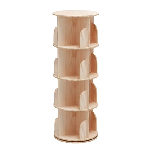 Bear Qiaqia 4 Tier Rotating Bookshelf, 360° Wooden Spinning Bookcase | Spinning Bookshelf Tower with Large Capacity for Small Space, Narrow Bookcase Storage for Bedroom, Living Room - color: 4 Tier