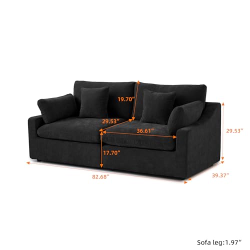 Cloud Couch Modular Sectional Sofa,82.68" Oversized LoveSofa, Down Filled Convertible Wide Seater for Living Room Set, Covers Washable&Replaceable,Black - color: Black, size: 2 Seater