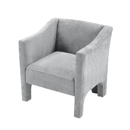 Penau Barrel Accent Chair, Chenille Upholstered Grey Seat | Soft Chenille Upholstery, Foam With Spring Pockets, Compact Living Room Seating, Bedroom Lounge Use