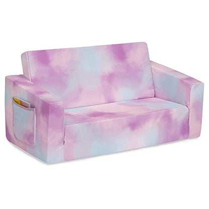 Delta Children Cozee 2-in-1 Sofa, 2-Seater Convertible Toddler Couch Sleeper, Wide 2-in-1 Flip Open Foam Chair for Playroom, Pet-Friendly, Bed Lounger, Comfy Play Sleeping Lounge Chair, Pink Tie Dye - color: Pink Tie Dye