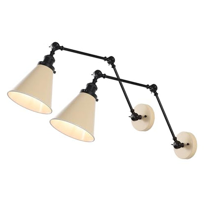JONATHAN Y Rover 1-Light Wall Sconce 7", Almond/Black, Set of 2 | Adjustable Arm, Hardwired Bedside Reading Swing Arm, Farmhouse Cone Shade, Metal Hardwired Indoor Fixture, LED Bulbs Included - color: Almond/Black, size: Set of 2