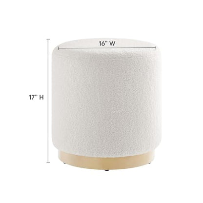Modway Tilden 16 Inch Round Soft Sherpa Fabric Upholstered Ottoman in Ivory Natural - Small Ottoman Foot Rest with Rubberwood Plinth Base - Living Room Ottoman Side Table - Sherpa Ottoman Footstool - color: Ivory Natural