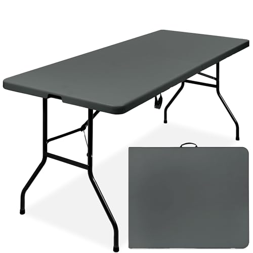 Best Choice Products 6ft Plastic Folding Table, Indoor Outdoor Heavy Duty Portable w/Handle, Lock for Picnic, Party, Camping - Dark Gray - color: Dark Gray, size: 6ft