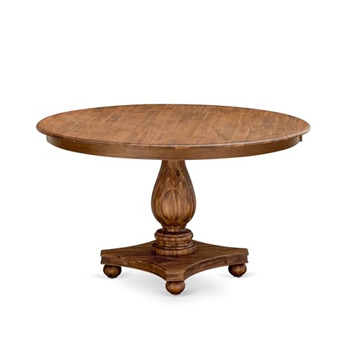 F52-0N-TP - Kitchen Table with Acacia Wood Round Tabletop, Antique Walnut Finish - color: Antique Walnut, size: 54x54 Inch