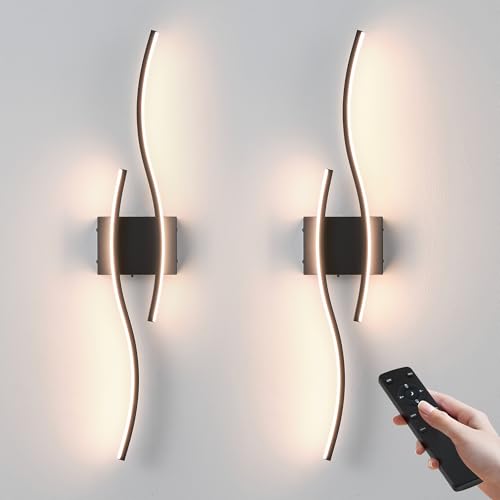 KARTOOSH Wireless Wall Sconces Set of 2, Dimmable LED Sconce with Remote | Battery Operated Wall Sconce with 3 CCT Night-Light Timer Memory Modern Wall Sconces for Living Room, Hallway, Bedroom - color: Black, size: 31.4 Inches (2 pack)