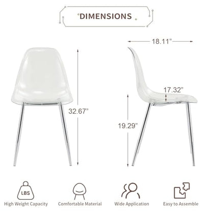 Baysitone Clear Dining Chairs Set of 10, Modern Kitchen Chairs with Transparent Seat, Acrylic Accent Side Chairs with Metal Legs for Dining Room, Kitchen, Living Room with Silver - color: Silver, size: Set of 10