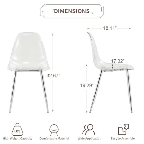 Baysitone Clear Dining Chairs Set of 10, Modern Kitchen Chairs with Transparent Seat, Acrylic Accent Side Chairs with Metal Legs for Dining Room, Kitchen, Living Room with Silver - color: Silver, size: Set of 10