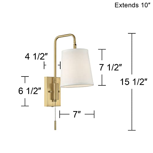 Luca 15 1/2" Warm Brass Swing Arm Plug-In Wall Mount Lamp Light Fixture | Mid Century Modern Indoor Finish Metal Fabric Shade for Bedroom Bedside House Reading Living Room Home Hallway