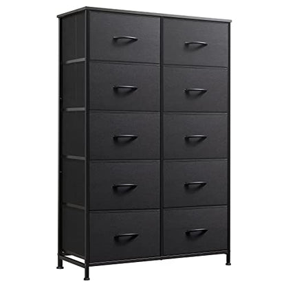 WLIVE Tall Dresser for Bedroom with 10 Drawers, Black | 10 Drawers, Fabric Dresser for Closet, Storage Tower with Cabinet, Metal Frame - color: Charcoal Black