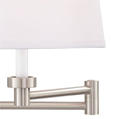 Vero Brushed Nickel Swing Arm Plug-In USB Wall Lamps Set of 2 Light Fixture | Modern Charging Port White Hardback Drum Shade for Bedroom Bedside Living Room Reading House