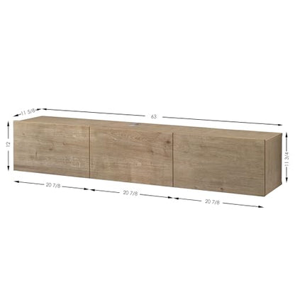 Floating TV Stand Wall Mounted for 65"–80" TVs, Modern Floating Entertainment Center with Cable Management, Wall Mount TV Stand with Storage, Mounted TV Console for Living Room - color: Oak