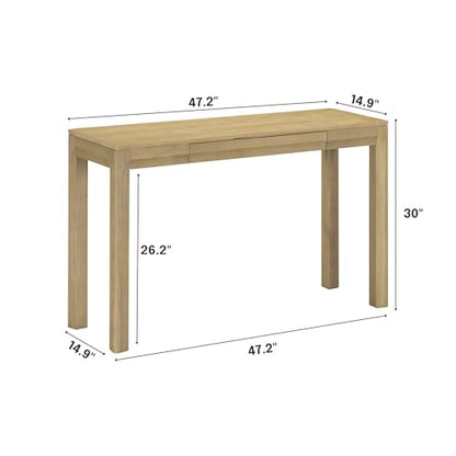 Flow 47-Inch Console Table, Modern Solid Wood Entryway Table with Hidden Drawer, Waterproof & Heat Resistant, Narrow Table for Hallway, Living Room & Foyer, Sand - color: Sand, size: 47 Inch, style: Console