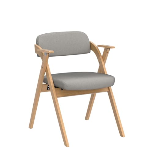 Folding Chairs with Armrest | Wooden Stackable Foldable Dining Chair with Padded Seats Set of 2 Extra for Guests Kitchen Office Wedding Party Gray - color: Gray With Armrest, size: 2PCS