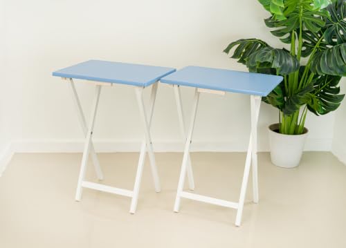 Rubberwood Folding TV Tray Table in Seaside Blue, Set of 2 | Rubberwood Construction, Foldable Design, Set of 2, Seaside Blue Finish, TV Tray Style