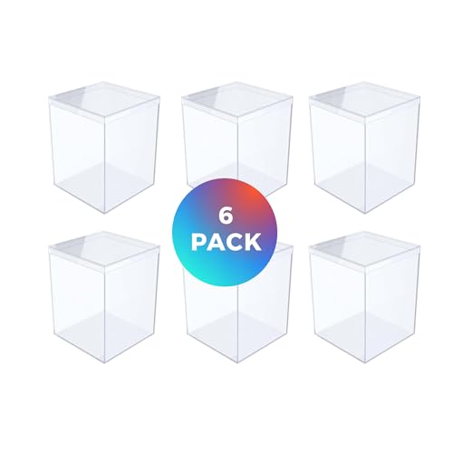 6-Pk Clear Acrylic Display Boxes with Lids, 3.44in square x4.5in, BPA-Free | Clear 3.44"sq x 4.5" boxes for rocks, seashells, gems & keepsakes; party favors too. BPA-free, made in USA. - size: 3.43" x 3.43" x 4.5"