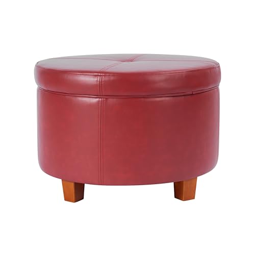 HomePop Round Leatherette Storage Ottoman with Lid, Cinnamon Red Large - color: Cinnamon Red