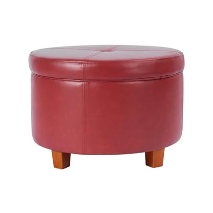 HomePop Round Leatherette Storage Ottoman with Lid, Cinnamon Red Large - color: Cinnamon Red