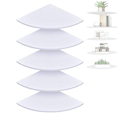 Set of 5 Pieces Corner Mounting Shelf with White, Wood Floating Wall Mounted Storage Shelf for Living Room, Bathroom, Bedroom, Kitchen, Office