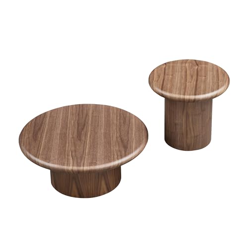 Round Nesting Coffee Table Set of 2, Modern 2-Piece Circle Wooden Center Table with Base, Accent Tea Table for Living Room Apartment, Easy Assembly, 31.5" & 20.87" (Walnut) - color: 31.5" & 20.87",walnut