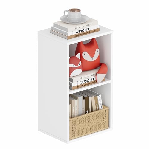 Book Shelf, Wooden Cube Storage Organizer with 11" Open Cubes, Stackable Modular Bookcase for Room Divider Storage, 2 Tier Bookshelf for for Living Room, Bedroom, Office (White, 2-Cube) - color: White, size: 2-Cube