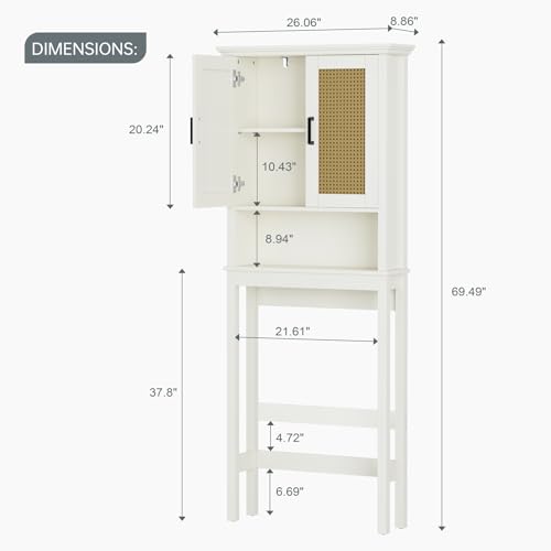 Over The Toilet Storage Cabinet, Over Toilet Storage Cabinet with Rattan Door and Anti-Tip, Above the Toilet Storage for Bathroom Behind the Toilet Bathroom Organizer, Rattan - color: Rattan