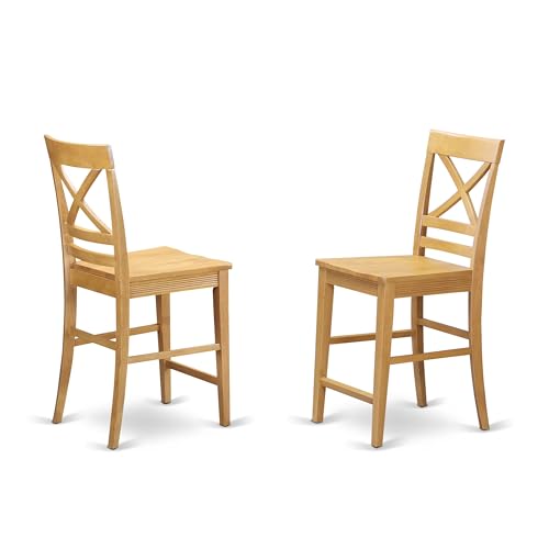 East West Furniture JAQU5-OAK-W 5 Piece Counter Height Dining Table Set Includes a Round Wooden Table with Pedestal and 4 Kitchen Dining Chairs, 36x36 Inch, Oak - color: Jaqu5-oak-w