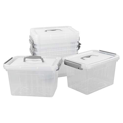 6-Pack Plastic Storage Box, 6 L Clear Storage Bins with Lid | 10.6"L x 7.6"W x 6.3"H, Integrated Top Handle, SecureLatches, Versatile For Craft, Cosmetic And Small Supply Storage - size: 6 L