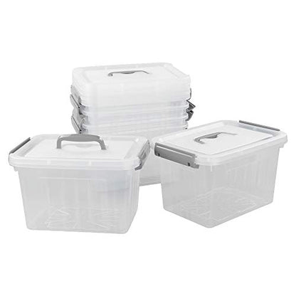 6-Pack Plastic Storage Box, 6 L Clear Storage Bins with Lid | 10.6"L x 7.6"W x 6.3"H, Integrated Top Handle, SecureLatches, Versatile For Craft, Cosmetic And Small Supply Storage - size: 6 L