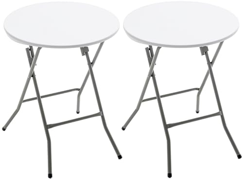 Set of 2, White 24" Round Plastic Folding Table Commercial Portable for Picnic Party Camping Banquet Card Dining Wedding Event Home Kitchen Indoor Outdoor, 30" Height - size: Set of 2