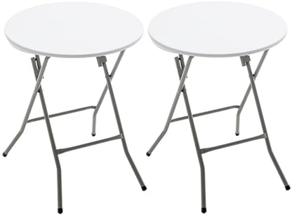 Set of 2, White 24" Round Plastic Folding Table Commercial Portable for Picnic Party Camping Banquet Card Dining Wedding Event Home Kitchen Indoor Outdoor, 30" Height - size: Set of 2