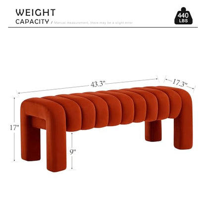 43.3" Bedroom Bench, Upholstered Entryway Bench, Modern End of Bed Ottoman with Solid Wood Legs and Adjustable Foot Pegs for Entryway, Dining Room and Living Room (Rust Velvet) - color: Rust Velvet, size: 43.3"
