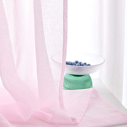 Baby Pink Semi Sheer Curtains 84 Inches Long Faux Linen Baby Pink Sheers Curtain for Bedroom Living Room Girls Kids Room 2 Panels 52x84 - color: Baby Pink, size: 52"W x 84"L (Pack of 2)