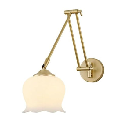 Gold Long Swing arm Iron Wall lamp Background Flower-Shaped Glass Bedside Decorative with E27 Base Suitable for Living Room, Dining, loft and Kitchen Oldsix-66