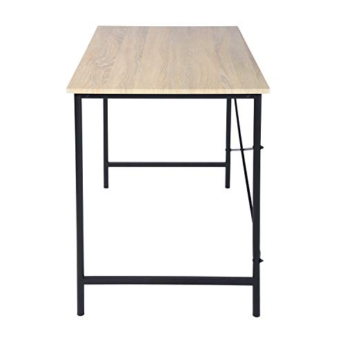 Modern Computer Desk with Light Wood Top, 47.2" x 23.6" Writing Table, Black Metal Frame with Cross Brace, Minimalist Home Office Desk for Study or Workstation or Entryway