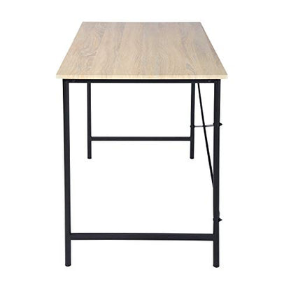 Modern Computer Desk with Light Wood Top, 47.2" x 23.6" Writing Table, Black Metal Frame with Cross Brace, Minimalist Home Office Desk for Study or Workstation or Entryway