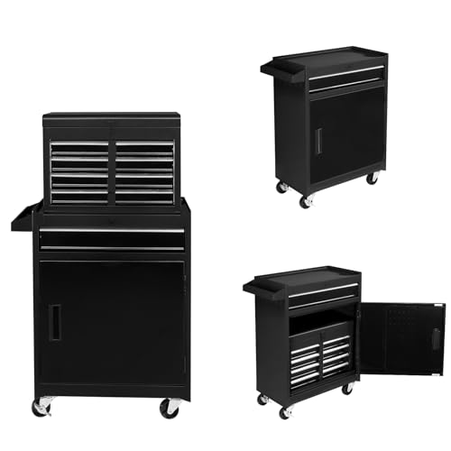 TUFFIOM 5-Drawer Rolling Tool Chest, Tool Storage Cabinet w/Drawers, Lockable Wheels, Detachable Top & Adjustable Shelf, Mechanic Tool Organizer Box for Garage, Workshop, Warehouse & Repair Shop - color: Black, size: 5Drawer