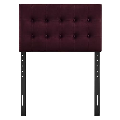 Modway Emily Twin Size Performance Velvet Headboard in Mulberry - Stain-Resistant Velvet Upholstery with Button Tufting and 7 Adjustable Height Positions - color: Mulberry, size: Twin