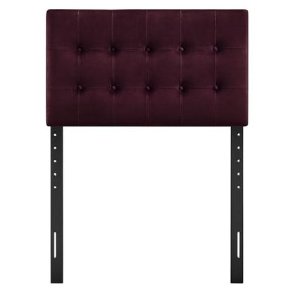 Modway Emily Twin Size Performance Velvet Headboard in Mulberry - Stain-Resistant Velvet Upholstery with Button Tufting and 7 Adjustable Height Positions - color: Mulberry, size: Twin
