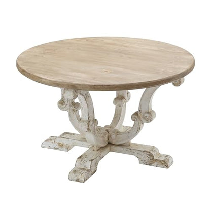 31.5" Round Solid Wood Coffee Table for Farmhouse Living Room | Retro Wooden Center Table with Distressed White Finish & Scrollwork Legs, Circle Tea Table, Easy Assembly, Antique White - color: B-31.5" Antique White