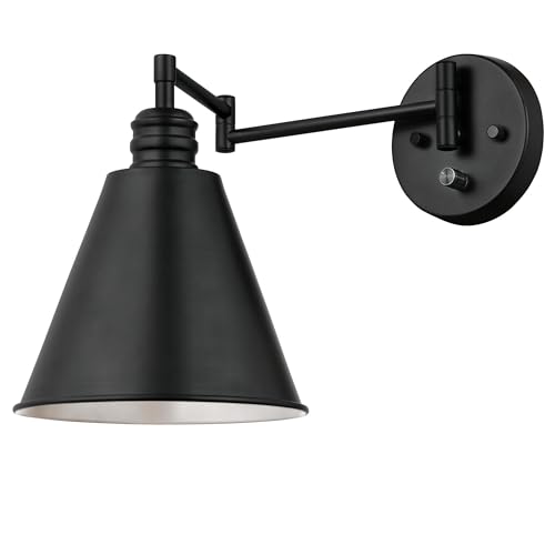 Westinghouse 6125400 Trocadero Traditional One Light Swing Arm Wall Fixture with On/Off Switch, Matte Black Finish