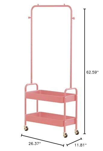 HYGRAD BUILT TO SURVIVE Heavy Duty Metal Clothes Rack On Wheels, Portable Rack For Hanging Clothes With Shoe Storage, Freestanding Closet Organizer Shelves For Garment Hanging Hat, Coats (Pink) - color: Pink