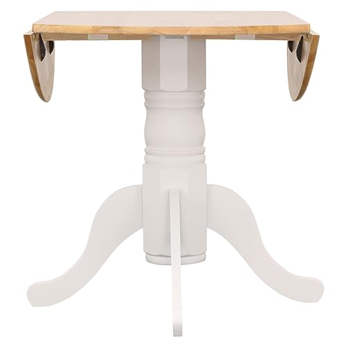 Coaster Home Furnishings - Allison - Solid Wood - Round Drop-Leaf Dining Table with Pedestal Base - Kitchen & Dining Room - 40-Inch - Natural Brown and White - 4241