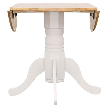 Coaster Home Furnishings - Allison - Solid Wood - Round Drop-Leaf Dining Table with Pedestal Base - Kitchen & Dining Room - 40-Inch - Natural Brown and White - 4241