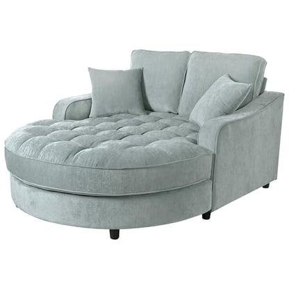 55" Modern 2-Seater Chaise Lounge Sofa Bed - Chenille Upholstered Loveseat Couch with Tufted Seat & Detachable Pillows, Space-Saving Sleeper Sofa (Green) - color: Green