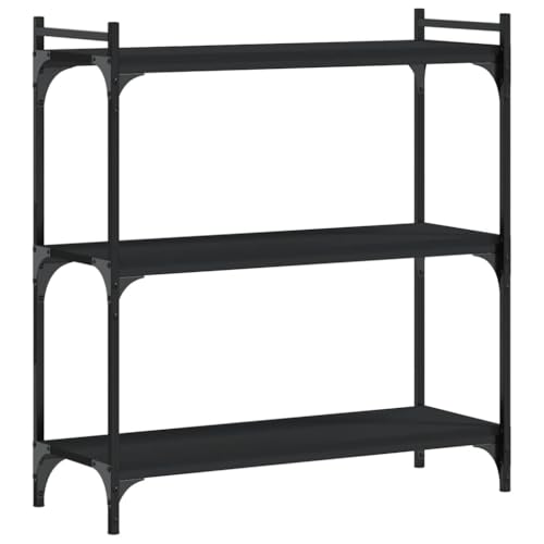 Modern Black Bookshelf 3-Tier Adjustable Shelves Metal Frame 11.8 x 31.5 x 33.9 in Engineered Wood Bookcase for Living Room Bedroom Office Small Spaces - color: Black-d, size: Medium