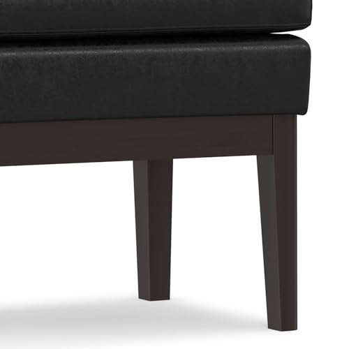 SIMPLIHOME Carlson 27" Wide Woven Fabric Rectangle Ottoman in Black | Mid-century modern ottoman with a padded seat for extra seating in the bedroom or living room; footstool, footrest. - color: Distressed Black, style: Small Ottoman Bench